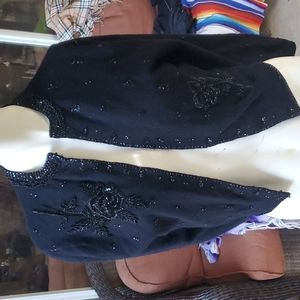 Vintage Hand Beaded Black Cardigan Sweater Small